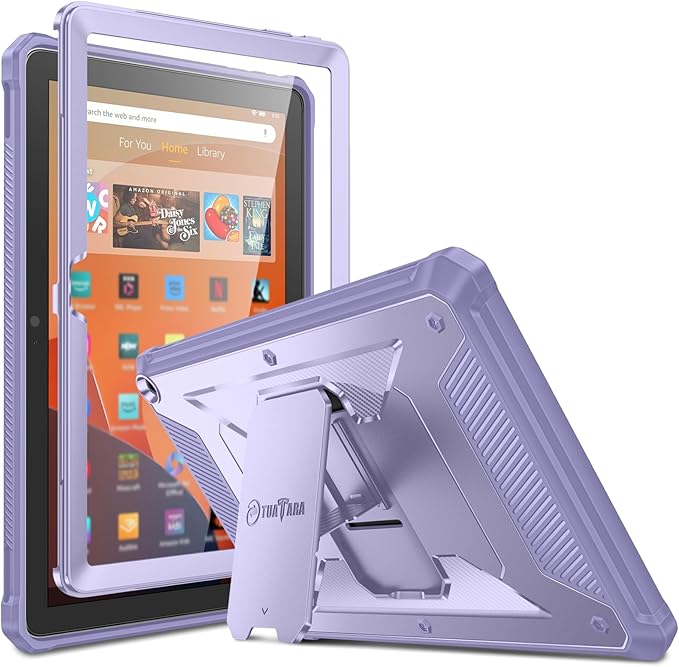 Fintie Shockproof Case for All-New Fire HD 10 Tablet (13th Generation 10.1 2023 Release) [Tuatara] Rugged Unibody Hybrid Bumper Kickstand Cover with Built-in Screen Protector Lilac Purple