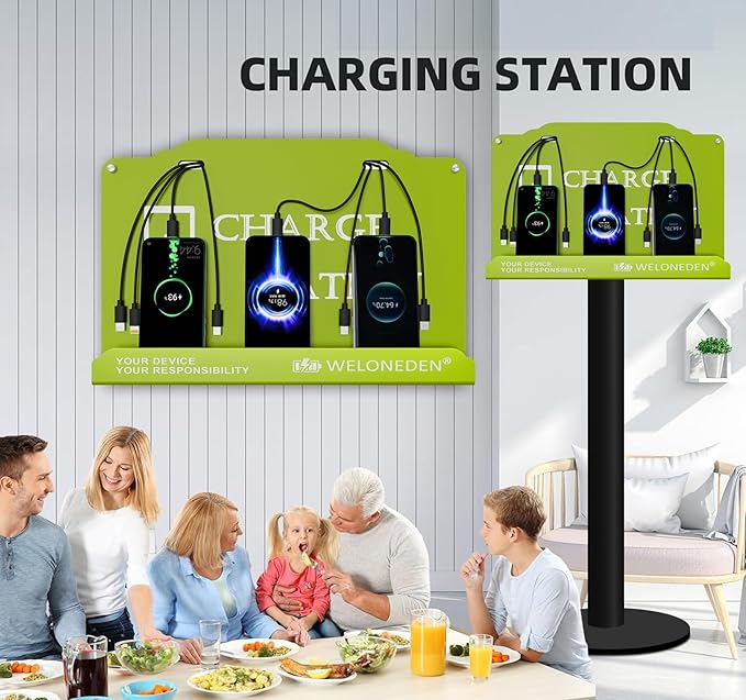 Floor Stand Cell Phone Charging Station Mobile Phone Charging Station | Fast Charging 8 Device | Compatible with Apple Tablets Android Port | Great for Offices Hotel Hospital Airport (Green)