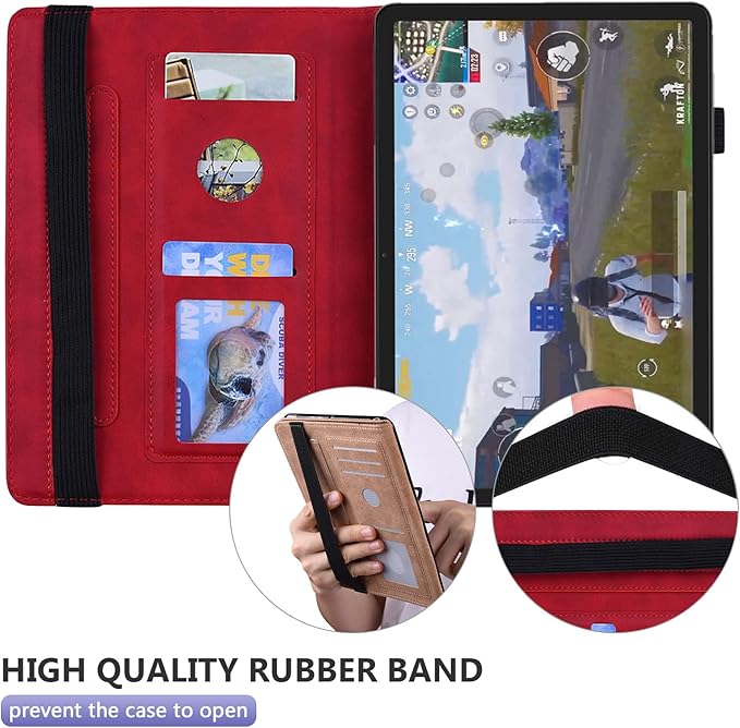 Dteck Case for All-New Amazon Fire HD 10 and 10 Plus Tablet (13th/11th Generation 2023/2021 Release)PU Leather Slim Folding Stand Cover with Pencil Holder Shockproof Magnetic Card Slots ShellRed