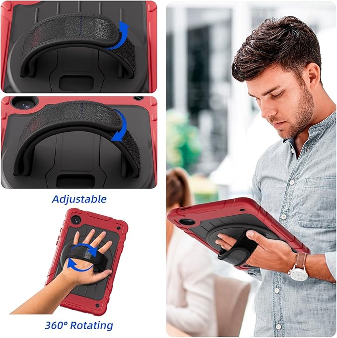 Case for Samsung Galaxy Tab A9 Case 8.7 Inch 2023 with 360 Rotating Hand Strap &amp Shoulder StrapProtective Case for Galaxy Tab A9 8.7 Tablet SM-X110/X115/X117 (Red+Black)