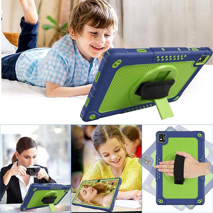 Mignova for TCL Tab Pro 5G/TCL TABMAX 10.36 inch FHD Tablet Case Built in Stand Shoulder Hand Strap Shockproof Armor Kids Friendly Case for Nokia T20/T21/Vastking KingPad M10 10.36 inch(Navy+Green)