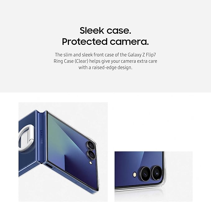 Samsung Galaxy Z Flip7 Ring Phone Case Clear Protective Cover with Built-in Ring Easy to Carry Slim Sleek US Version Transparent