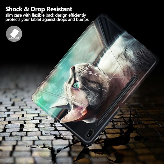 Case for Samsung Galaxy Tab S8 2022/Tab S7 2020 11 Inch (Model SM-X700/X706/T870/T875/T878) Cat Window Theme 360 Degree Rotating Stand Smart Protective Cover for Samsung S7 Tablet