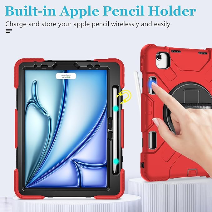 Case for iPad Air 11 M4 2026/ M3 2025/ M2 2024: Silicone Cover for iPad Air 5th &amp 4th Generation 10.9 Inch (2020/2022) with Screen Protector- Stand- Handle- Shoulder Strap- Pencil Holder
