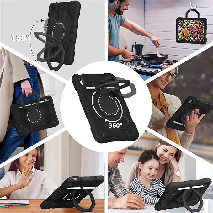 JKSML Case for iPad (A16) 11th Generation 11 Inch 2025 / iPad 10th Gen 10.9 Inch 2022 Military Grade Protection Cover with 360° Rotating Kickstand &amp Pencil Holder &amp Shoulder Strap (Black)