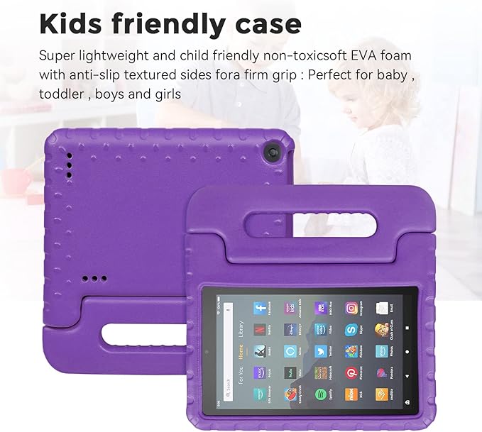 Kids Case for Fire 7 Inch Tablet 9th/7th/5th Generation Tablet (2019/2017/2015 Release) Kid-Proof &amp Shockproof Case Sturdy Soft Durable EVA Protective Cover with Convenient Handle Purple