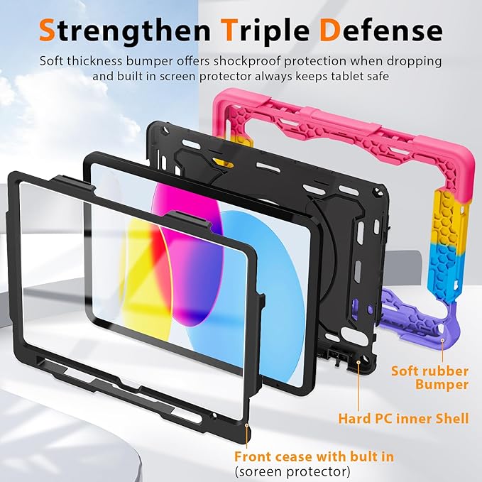 ROISKIN Case for iPad A16 11th Generation 11 Inch 2025 iPad 10th Generation Case 10.9 for Kids with Screen Protector360 Kickstand &amp HandlePen HolderShoulder StrapHeavy Duty Drop Protection
