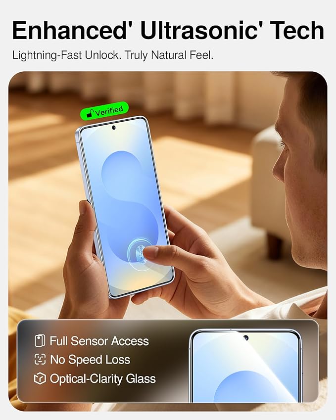 SmartDevil Tempered Glass for Samsung Galaxy S25 Screen Protector [3 Pack]  Fingerprint Unlock Compatible HD Anti-Glare 9H Scratch &amp SGS Impact Resistant Fast &amp Easy Smart Pull Box Bubble
