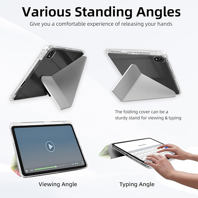 for iPad mini 7 A17 Pro 2024/iPad Mini 6 2021 Case with Pencil HolderFoldable Y-Shaped CoverStylish Clear Multi-Angle Viewing&ampAuto Sleep/Wake Hummingbird Flowers Tablet Case