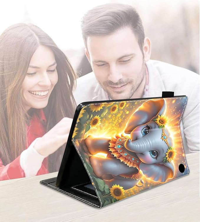 Case for Amazon Fire HD 10/HD 10 Plus Tablet 10.1 (13th/11th Generation 2023/2021 Release) Slim PU Leather Cover with Card Slot &amp Auto Wake/Sleep Cute Baby Elephant