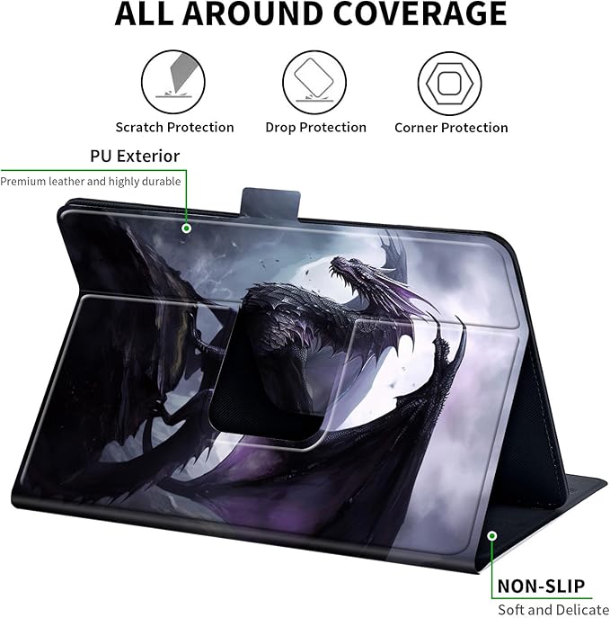 for Universal 10 10.1 Inch Android Tablet Case 360 Degree Rotating PU Leather Stand Folio Cover for iPad 9.7/10.2/10.5/Galaxy Tab 9-10.5/Fire HD10 and More 9.0-10.5 Inch TabletBig Purple Dragon