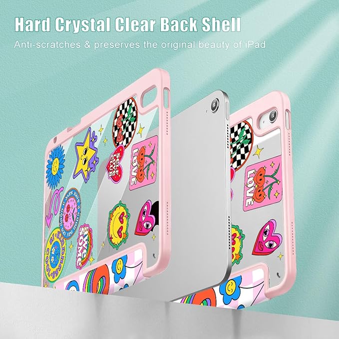May Chen for iPad (A16) 11th Generation Case 11 Inch 2025 iPad 10th Gen Case 2022 10.9 inch Built-in Pencil Holder with Shockproof Cover Clear Back Shell Auto Wake/Sleep Groovy