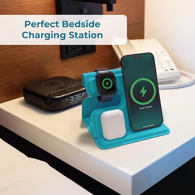 BLACK+DECKER 3 in 1 Charging Station for Apple Multiple Devices Wireless Foldable Travel Charger for Multiple Devices iPhone 17 16 15 14 13 Pro Max Plus Apple Watch Series/AirPods (Loch Ness)