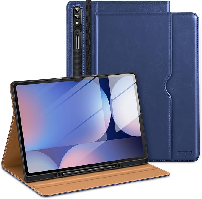 DTTO for Samsung Galaxy Tab S10/S9/S8 Case 2024/2023/2022 Premium Leather Business Folio Stand Cover with S Pen Holder for 14.6 Inch Tablet Auto Wake/Sleep Navy Blue