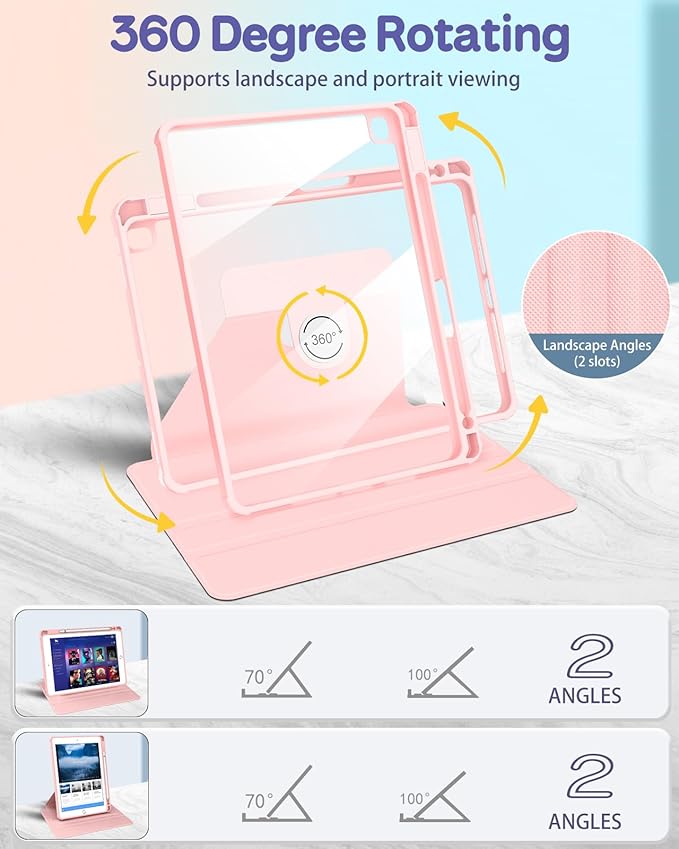 for iPad 9th/8th/7th Generation Case for iPad Air 3rd/ Pro 10.5” Case - 360 Rotating Stand Folio Smart Cover with Pencil Holder for Women Girls Hibiscus for Apple Tablet 7/8/9 Gen 10.2 inch