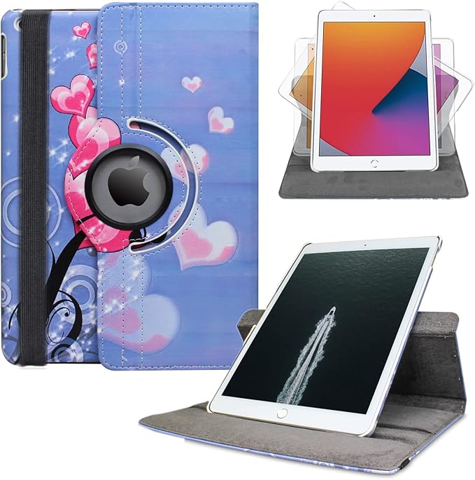 Case for ipad pro 12.9 inch 2nd &amp 1st Generation Old Model 2017/2015 MP6G2LL/A MQDA2LL/A MPLL2LL/A ML0F2LL/A ML3K2LL/A ML0N2LL/A ML0R2LL/A with Rotating Stand Auto Sleep/Wake (Heart Flower Design)