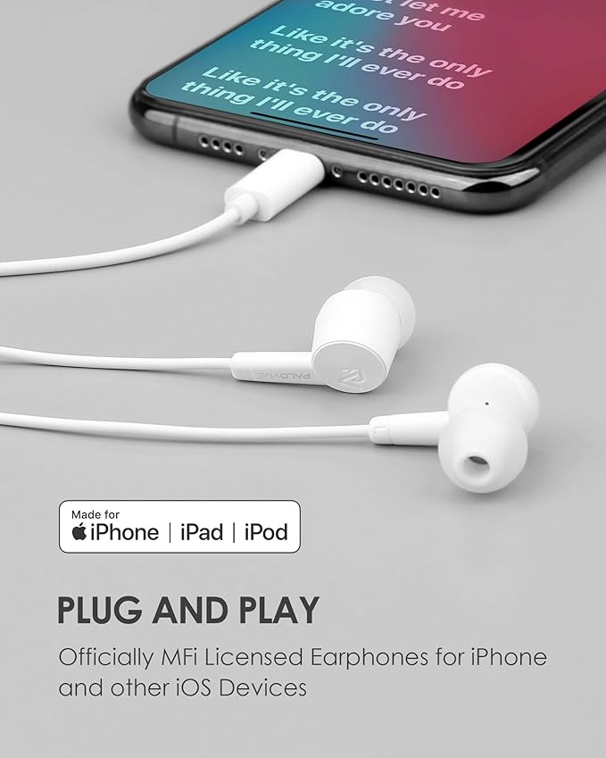 PALOVUE Lightning Headphones Earphones Earbuds Compatible iPhone 14 13 12 11 Pro Max X XS Max XR 8 Plus 7 Plus MFi Certified with Microphone Controller SweetFlow White