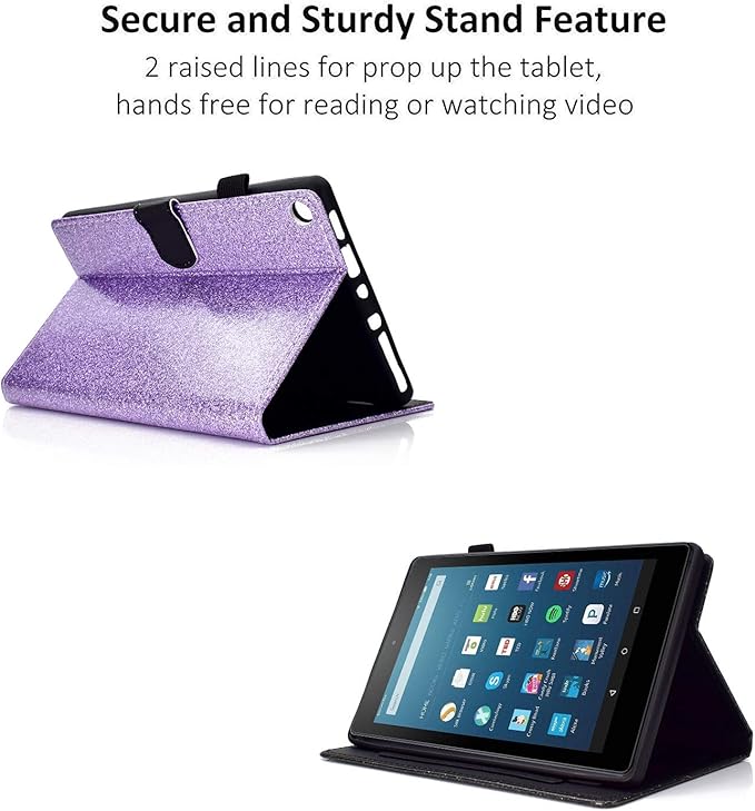 Dteck for Fire HD 8 (8th/7th/6th Generation) Smart Folio Tablet Case 2018/2017/2016 Release (8) with Auto Sleep Wake/Stand/Card Slots/Stylus PU Leather Protective Cute Slim Magnetic Cover Purple