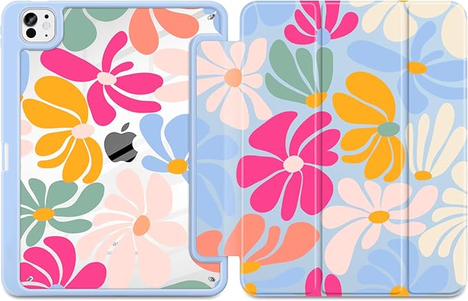 MecBevia Case for iPad Pro 11 inch M5 2025 / M4 2024 (6th/5th Gen) A3357 A3358 A3359 A2836 A2837 A3006 – Built-in Pencil Holder &amp Auto Wake/Sleep ColorfulFlowers
