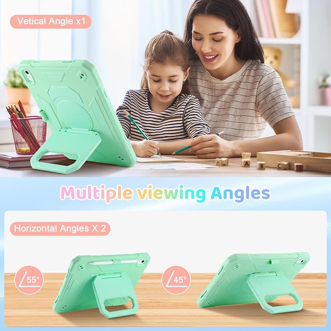 Case for iPad (A16) 2025 11th Gen 10.9'' iPad 10th Generation 2022 10.9'' with Tempered Glass Screen Protector Rugged Kid Case with Shoulder Strap/Pencil Holder/Folding Stand (Mint Green)