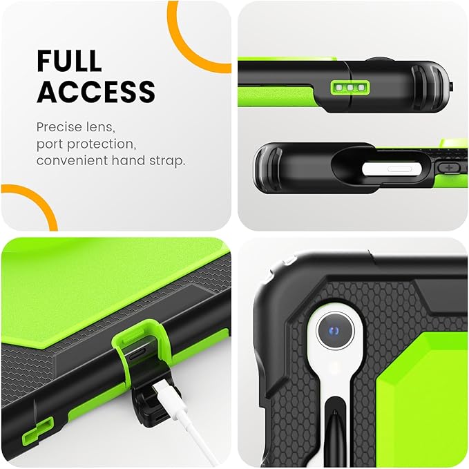 Timecity Case for Samsung Galaxy Tab S10 Lite/ S10 FE/ S9 FE/ S9 5G (10.9''/11'') Heavy Duty Protective Cover with Screen Protector Rotating Stand Shoulder Strap &amp S Pen Holder Green
