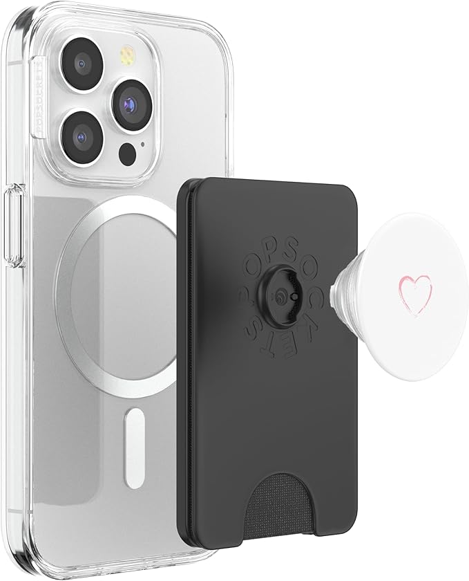 Pink Heart White PopSockets PopWallet for MagSafe