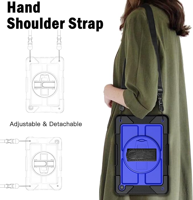 BMOUO for Samsung Galaxy Tab A9+ Plus Case 11 2023 (SM-X210/X216/X218) Shockproof Galaxy Tab A9 Plus Case with Rotating Stand and Hand/Shoulder Strap Deep Blue and Black