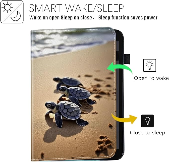 Case for iPad Pro 11-inch M4 (2024) (Model Number: A2836/A2837/A3006)Wallet PU Leather Folio Cover Multi-Angle Stand with Auto Wake/SleepBeautiful Sea Turtle Beach