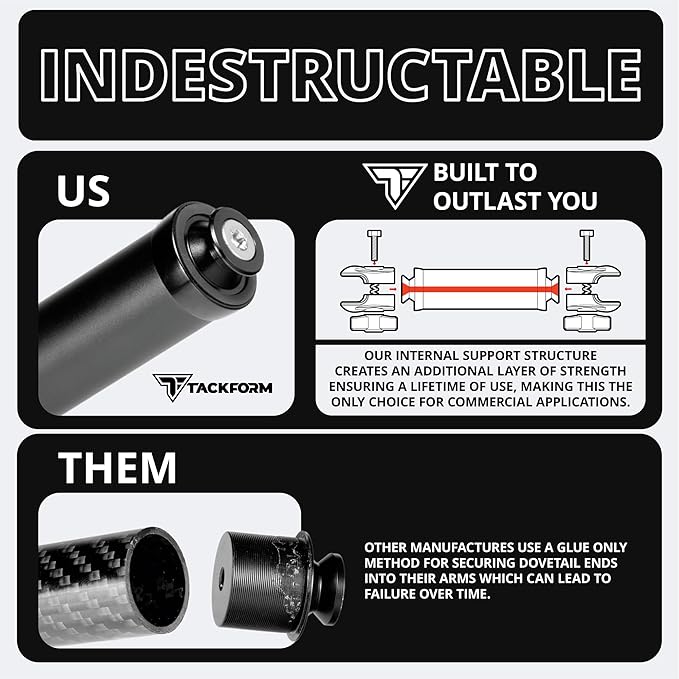Tackform 7 Long 20mm Ball and Socket Arm DuraLock 20 Series Aluminum Tube Arm | Dual 20mm Sockets and Optional Anti-Theft Knobs | Black with Blue Billet Accent Kit