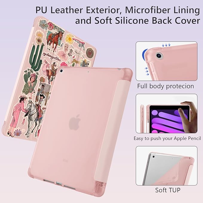 Vintage Western Cowgirl for iPad Pro 13 Inch Case (M5/M4) 2025/2024 with Pencil Holder Auto Sleep/Wake Pink Leather Soft TPU Back Cover