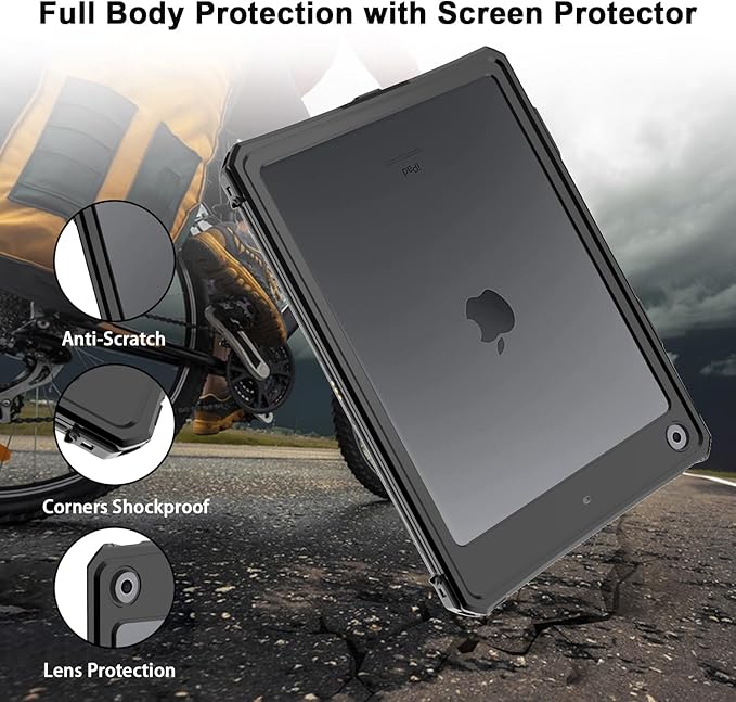 ShellBox Case for iPad 10.2 9th/8th/7thFull-Body Protective Casewith Magnetic Pencil HolderKeyboard InterfaceIP68 Waterproof Case for iPad 10.2 Inch 2019-2021 (Black)