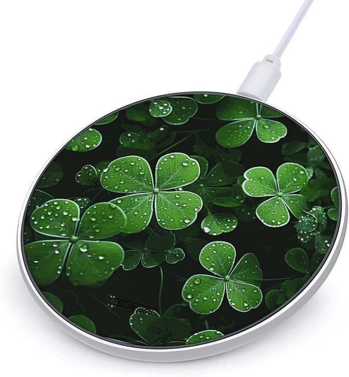 St Patricks Day Leaves Wireless Charger Fast Wireless Charging Pad with USB Cable 10W Anti-Slip Magnetic Wireless Charger Portable Slim Charger Puck Travel Charging Station