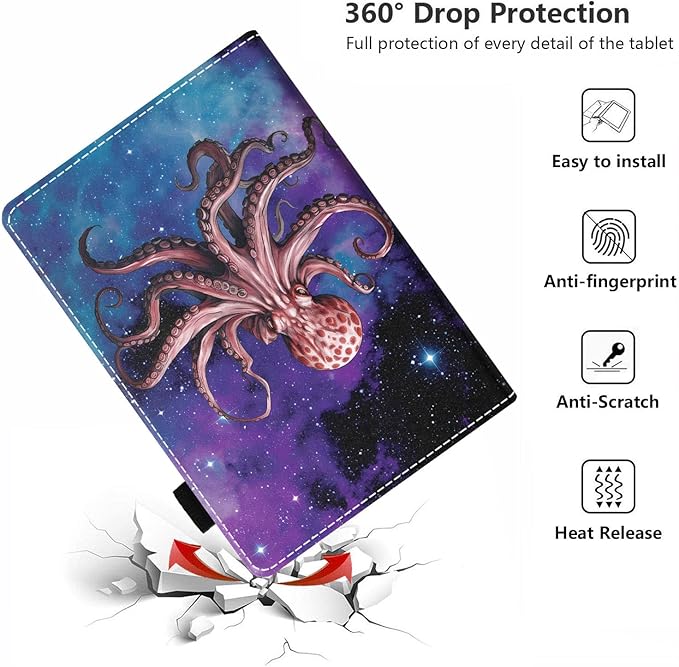 Case for All-New Amazon Kindle Fire HD 10 &amp 10 Plus Tablet 10.1 (13th/11th Generation 2023/2021 Release) - PU Leather Folio Case with Smart Auto Wake/Sleep Galaxy Nebula Octopus