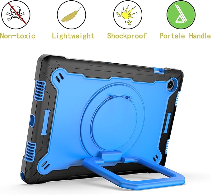 Dteck for Samsung Galaxy Tab A8 (SM-X200) Tablet Case 10.5 2022 Release Shockproof Rugged Hard Case for Kids with Rotate Handle and Kickstand Protective Cute Cover with Shoulder Strap Blue/Black