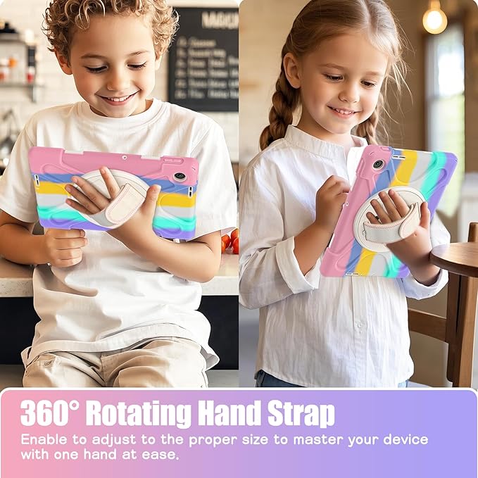 Tablet Case Compatible with Lenovo Tab 10.1(TB-311XU) /K10C TB311FU 2025 Case Protective Heavy Duty Rugged Shockproof Drop Protection Cover Shoulder Strap for Kids Silicone Cover(Pink c)