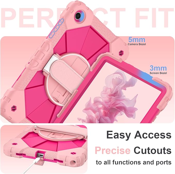 for Samsung Galaxy Tab A11 Plus/A9+ Case 2025/2023 11 Inch Rugged Galaxy Tab A11+ Case Samsung A9 Plus Tablet Cover with 360 Rotating Stand Hand Strap Shoulder Strap Screen ProtectorRosePink