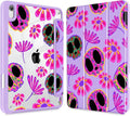 Mektron Printed Case for iPad mini 7 (A17 Pro) 2024/ Mini 6 2021 iPad mini 7th/6th Gen 8.3-inch Liquid Retina Display Cover Buit in Pencil Holder with Clear Back Shell Skull &amp Flowers Purple