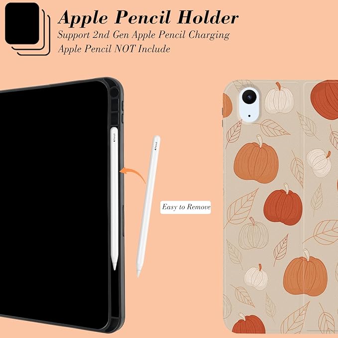 MAYCARI Fall Brown Leaves Pumpkins iPad Case for iPad 2022 10.9 Inch with Pencil Holder Handmade iPad 10th Generation Case Cover Autumn Fine Grained iPad Protecitve Hard Case with Auto Wake/Sleep