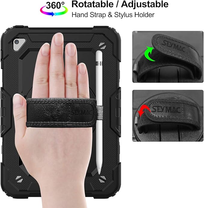 SEYMAC stock Case for iPad mini 5/4 with Screen Protector Pencil Holder [360 Rotating Hand Strap] &amp Stand Drop-Proof Case for iPad mini 5th/4th Generation 7.9 inch (Black)
