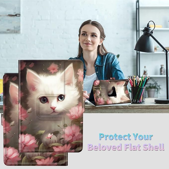 Universal Case for 2024 10 Inch Android 14 Tablets with Octa-Core Lightweight Flip Stand and Adjustable Protective Cover Case for 9 - 10.5 Touchscreen Tablet Flower Cat
