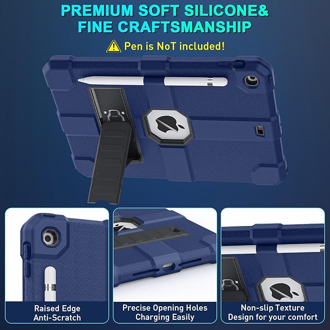 Case for iPad 9th/8th/7th Generation 2021/2020/2019(10.2 inch) Heavy Duty Shockproof Rugged Protective 10.2 Cover with Built-in Stand for iPad 9 8 7 Gen(Black+Mist Blue)