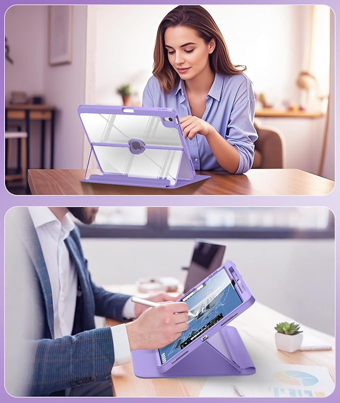 MoKo for iPad Air 13-Inch Case (M4/M3/M2) 2026/2025/2024 with Pencil Holder Heavy Duty 13 Inch iPad Air Case with Screen Protector Clear Back Lens Protector Multi-Angle Magnetic Stand Purple