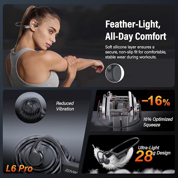 Bone Conduction Headphones Bluetooth 6.0 Earbuds Open Ear Headphones with Dual Driver Sound LED Display IP67 for Sport / running Dual Device Connection &amp Low-Latency Game Mode12 Hours Playtim