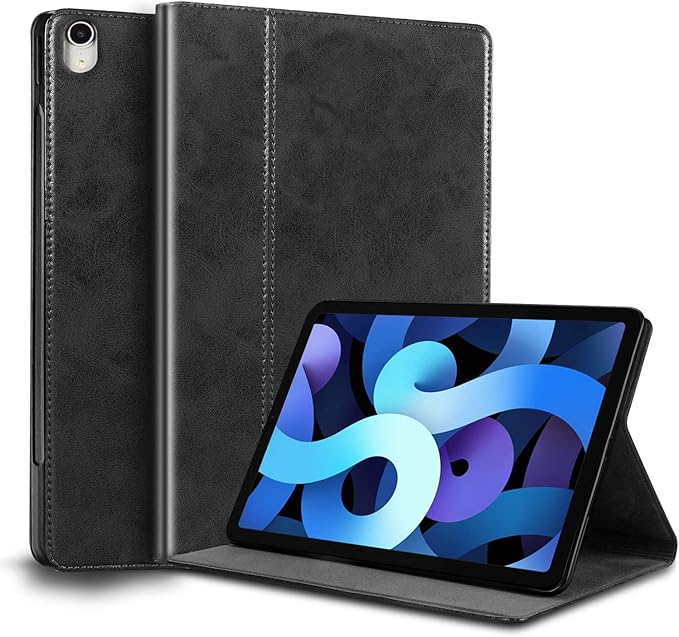 for Ipad Case Air 8th/7th/6th Gen 11-inch M4/M3/M2 2026/2025/2024 and Ipad Air 5th/4th Gen 10.9-inch 2022/2020 Genuine Leather Cover Protective ShellAuto Wake/Sleep.Black
