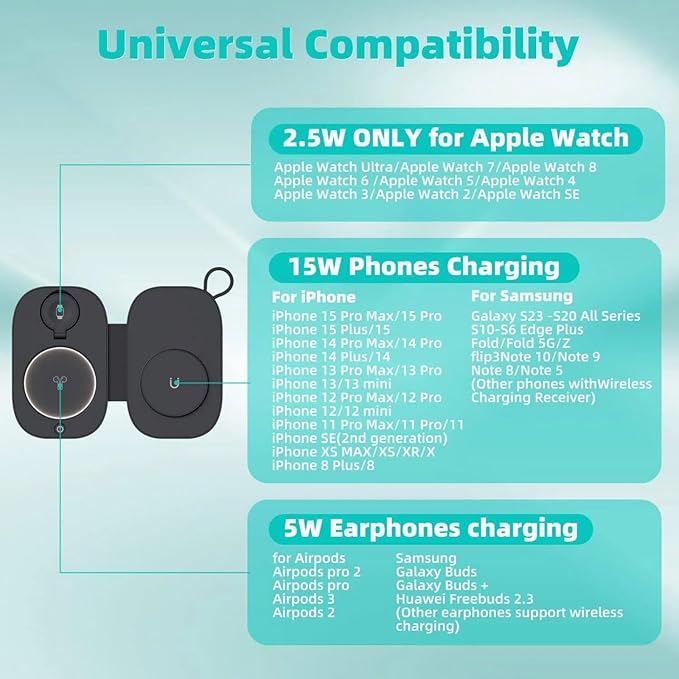 Wireless Charger for iPhone 16 15 14 13 Pro Max Plus - Foldable Charging Pad for Apple Watch Series/Airpods 3 2 Pro/Pro2(Black)