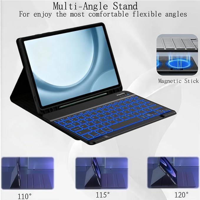 Keyboard Case for Galaxy Tab S6 Lite 10.4 (SM-P620/P625/P613/P619/P615/P610)–7-Color BacklitDetachable Wireless Bluetooth Keyboard Case Thin &amp Light with Built-in Pencil Holder with Mouse.(Black