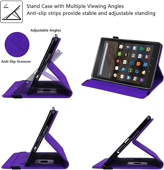 Fire HD 10 Case 9th/7th Generation (2019/2017) 10.1 with Pencil Holder Elastic Band Pocket Multi-Angle Stand Magnetic Folio Wallet PU Leather TPU Shockproof Cover Purple Paisley Flower