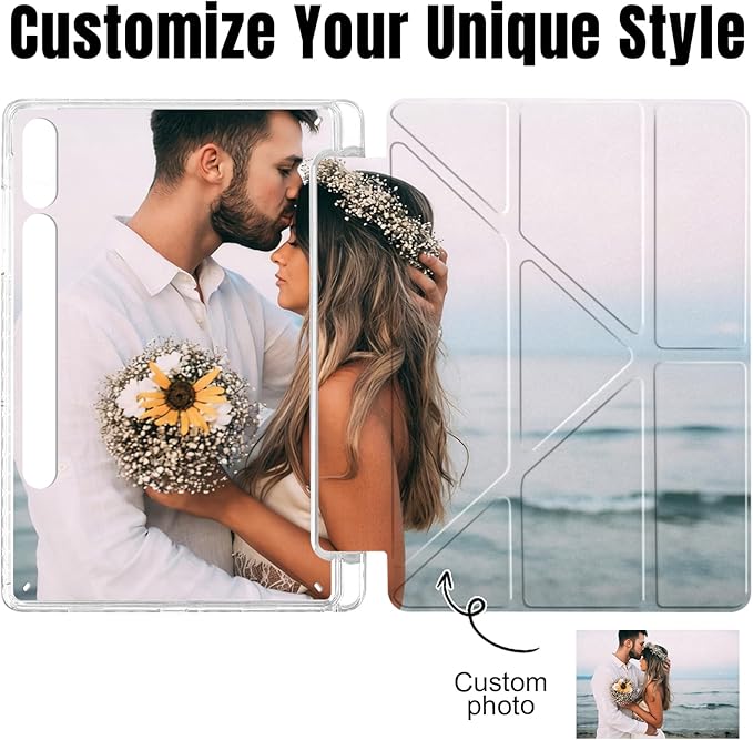 Custom Pictures Personalized Case for Samsung Galaxy Tab S9+/S9 Plus 12.4 inch(2023) Built-in Pencil Holder Customized Photo Galaxy Tablet Case with Shockproof Protective Cover Clear PC Back Shell