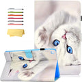 for Amazon Kindle Fire HD 10 Case 9th/7th/5th Generation (2019/2017/2015) 10.1 with Stand/Pencil Holder/Pockets [Auto Wake/Sleep] Magnetic Smart PU Leather Wallet Cover White Kitten Cat