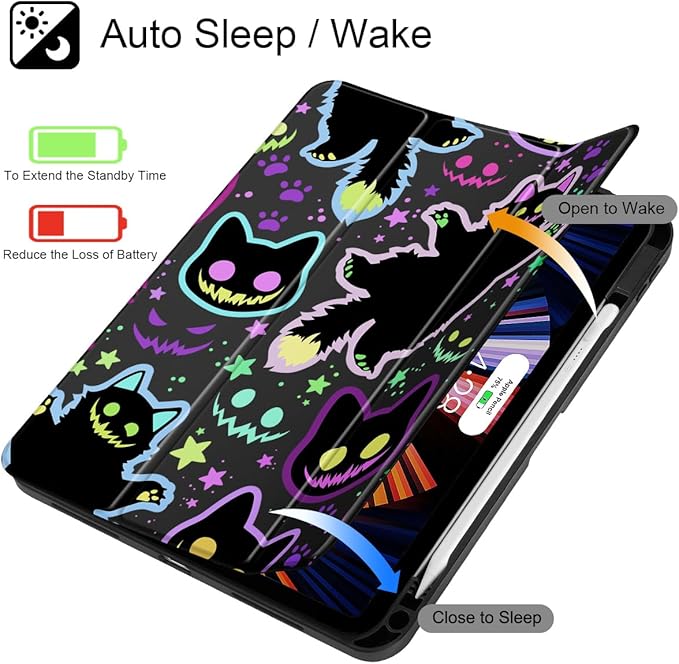 Case for iPad 11 inch A16 2025 Generation 11th / iPad 10.9 inch 2022 10th Gen Buit in Pencil Holder with Shockproof Cover Clear Transparent Back Shell Auto Wake/Sleep Creepy &amp Funny Cats